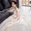 Luxury / Gorgeous Champagne Wedding Dresses 2018 Ball Gown Scoop Neck Sleeveless Backless Appliques Lace Glitter Tulle Ruffle Cathedral Train