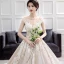 Luxury / Gorgeous Champagne Wedding Dresses 2018 Ball Gown Scoop Neck Sleeveless Backless Appliques Lace Glitter Tulle Ruffle Cathedral Train