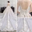 Luxury / Gorgeous Champagne Wedding Dresses 2018 Ball Gown Scoop Neck Sleeveless Backless Appliques Lace Glitter Tulle Ruffle Cathedral Train