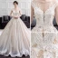 Luxury / Gorgeous Champagne Wedding Dresses 2018 Ball Gown Scoop Neck Sleeveless Backless Appliques Lace Glitter Tulle Ruffle Cathedral Train