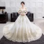 Luxury / Gorgeous Gold Ivory Wedding Dresses 2018 Ball Gown Off-The-Shoulder Short Sleeve Backless Glitter Sequins Pearl Beading Ruffle Cathedral Train