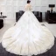 Luxury / Gorgeous Gold Ivory Wedding Dresses 2018 Ball Gown Off-The-Shoulder Short Sleeve Backless Glitter Sequins Pearl Beading Ruffle Cathedral Train