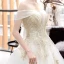 Luxury / Gorgeous Gold Ivory Wedding Dresses 2018 Ball Gown Off-The-Shoulder Short Sleeve Backless Glitter Sequins Pearl Beading Ruffle Cathedral Train