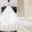 Luxury / Gorgeous Gold Ivory Wedding Dresses 2018 Ball Gown Off-The-Shoulder Short Sleeve Backless Glitter Sequins Pearl Beading Ruffle Cathedral Train