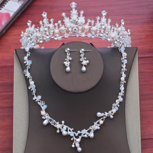 Chic Belle Argenté Mariage Accessorize 2018 Métal Cristal Faux Diamant Perle Tiare Un Collier Boucles D 039 Oreilles Bijoux Mariage