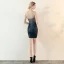Scintillantes Bleu Marine Paillettes Transparentes Robe De Fete 2018 Trompette / Sirène Encolure Dégagée Sans Manches Faux Diamant Courte Robe De Ceremonie