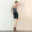Scintillantes Bleu Marine Paillettes Transparentes Robe De Fete 2018 Trompette / Sirène Encolure Dégagée Sans Manches Faux Diamant Courte Robe De Ceremonie