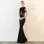 Modern / Fashion Black See-through Evening Dresses  2018 Trumpet / Mermaid High Neck Sleeveless Beading Tassel Floor-Length / Long Formal Dresses