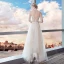 Modern / Fashion Summer See-through Ivory Beach Wedding Dresses 2018 A-Line / Princess High Neck Long Sleeve Backless Appliques Lace Ruffle Ankle Length