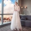 Modern / Fashion Summer See-through Ivory Beach Wedding Dresses 2018 A-Line / Princess High Neck Long Sleeve Backless Appliques Lace Ruffle Ankle Length