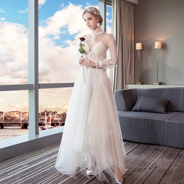 champagne dress with sleeves Champagne Long Sleeve Crystal Gown M