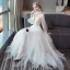 Modern / Fashion Summer See-through Ivory Beach Wedding Dresses 2018 A-Line / Princess High Neck Long Sleeve Backless Appliques Lace Ruffle Ankle Length