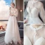 Modern / Fashion Summer See-through Ivory Beach Wedding Dresses 2018 A-Line / Princess High Neck Long Sleeve Backless Appliques Lace Ruffle Ankle Length