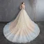 Colored Multi-Colors Wedding Dresses 2018 A-Line / Princess Off-The-Shoulder Short Sleeve Backless Ruffle Cathedral Train