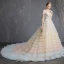 Colored Multi-Colors Wedding Dresses 2018 A-Line / Princess Off-The-Shoulder Short Sleeve Backless Ruffle Cathedral Train