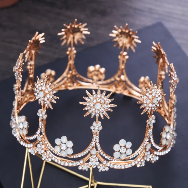 Najpiękniejsze / Ekskluzywne Złote Ślub Tiara 2018 Metal Rhinestone Akcesoria