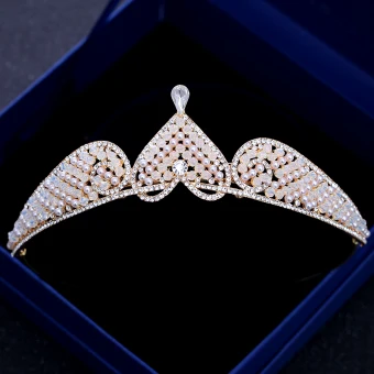 Chic Belle Champagne Doré Tiare 2018 Métal Cristal Faux Diamant Perle Forme De Coeur Accessorize