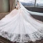 Chic / Belle Blanche Percé Robe De Mariée 2018 Princesse V-Cou Manches Longues Dos Nu Appliques En Dentelle Volants Cathedral Train