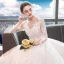 Chic / Belle Blanche Percé Robe De Mariée 2018 Princesse V-Cou Manches Longues Dos Nu Appliques En Dentelle Volants Cathedral Train