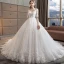 Chic / Beautiful White Wedding Dresses 2018 A-Line / Princess V-Neck 1/2 Sleeves Backless Appliques Lace Pearl Ruffle Cathedral Train