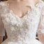 Chic / Beautiful White Wedding Dresses 2018 A-Line / Princess V-Neck 1/2 Sleeves Backless Appliques Lace Pearl Ruffle Cathedral Train