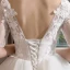 Chic / Beautiful White Wedding Dresses 2018 A-Line / Princess V-Neck 1/2 Sleeves Backless Appliques Lace Pearl Ruffle Cathedral Train