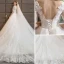 Chic / Beautiful White Wedding Dresses 2018 A-Line / Princess V-Neck 1/2 Sleeves Backless Appliques Lace Pearl Ruffle Cathedral Train