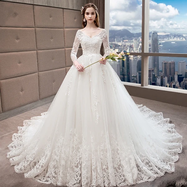 embroidered flower mini dress Beautiful Elegant Luxury Multi Beaded Long Sleeve Mid Neck Princess Br –  WenLeeBridal