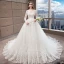 Snygga / Fina Vita Bröllopsklänningar 2018 Prinsessa V-Hals Pierced Långärmad Halterneck Appliqués Spets Beading Ruffle Cathedral Train
