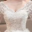 Snygga / Fina Vita Bröllopsklänningar 2018 Prinsessa V-Hals Pierced Långärmad Halterneck Appliqués Spets Beading Ruffle Cathedral Train