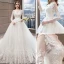 Snygga / Fina Vita Bröllopsklänningar 2018 Prinsessa V-Hals Pierced Långärmad Halterneck Appliqués Spets Beading Ruffle Cathedral Train