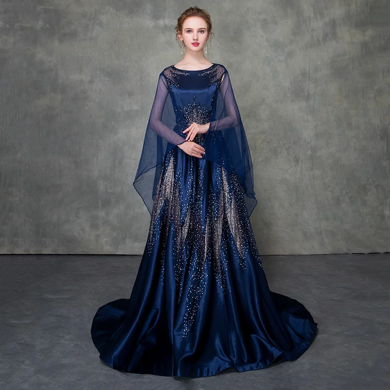 knee length dresses for ladies BABARONI Long Evening Dress with Spaghetti Straps and Ribbons Royal Blue main image 1