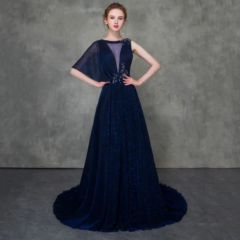 Moderne Mode Bleu Roi Robe De Soirée Détachable Avec Châle 2018 Princesse Transparentes Encolure Dégagée Sans Manches Perlage Tribunal Train Volants Robe De Ceremonie