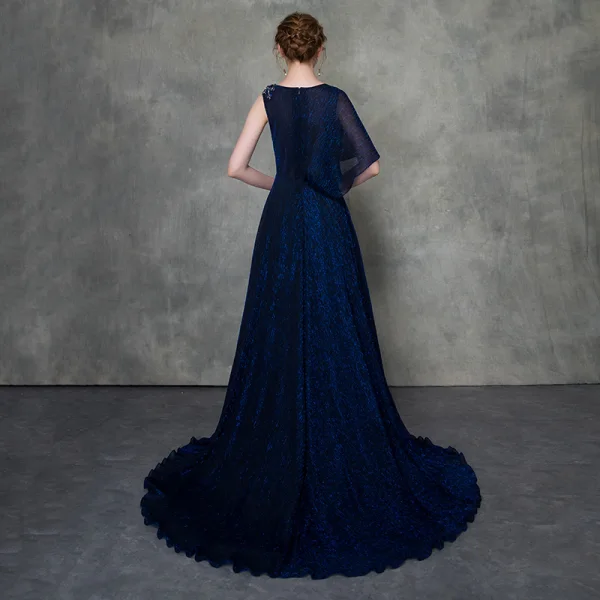 royal blue ankle length dress Ankle Length Royal Blue Chiffon Long Sleeve Wedding Guest Dress main image 1