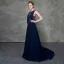 Moderne / Mode Bleu Roi Robe De Soirée Détachable Avec Châle 2018 Princesse Transparentes Encolure Dégagée Sans Manches Perlage Tribunal Train Volants Robe De Ceremonie