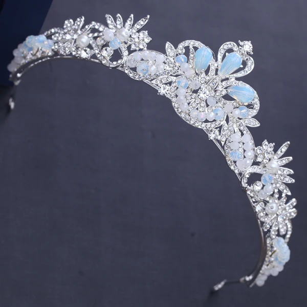 Modest / Simple Silver Wedding Tiara 2018 Metal Pearl Rhinestone Beading Accessories