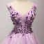 Chic / Beautiful Lilac Homecoming Graduation Dresses 2017 Ball Gown V-Neck Sleeveless Appliques Flower Beading Rhinestone Short Ruffle Backless Formal Dresses