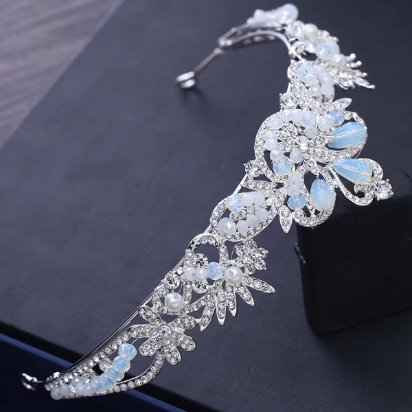 Modest / Simple Silver Wedding Tiara 2018 Metal Pearl Rhinestone Beading Accessories