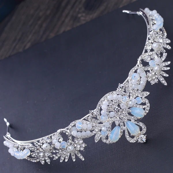 Modest / Simple Silver Wedding Tiara 2018 Metal Pearl Rhinestone Beading Accessories