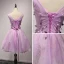 Chic / Beautiful Lilac Homecoming Graduation Dresses 2017 Ball Gown V-Neck Sleeveless Appliques Flower Beading Rhinestone Short Ruffle Backless Formal Dresses