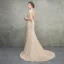 Luxury / Gorgeous Khaki Evening Dresses  2018 Trumpet / Mermaid Scoop Neck Sleeveless Appliques Lace Beading Bow Sash Court Train Ruffle Backless Formal Dresses