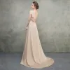 Luksus Khaki Selskapskjoler 2018 Empire Kjæreste Uten Ermer Beading Sash Domstol Tog Fendue devant Buste Ryggløse Formelle Kjoler