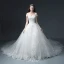 Luxury / Gorgeous White Wedding Dresses 2018 A-Line / Princess Off-The-Shoulder Short Sleeve Backless Appliques Lace Beading Glitter Tulle Ruffle Cathedral Train