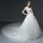Luxury / Gorgeous White Wedding Dresses 2018 A-Line / Princess Off-The-Shoulder Short Sleeve Backless Appliques Lace Beading Glitter Tulle Ruffle Cathedral Train