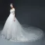 Luxury / Gorgeous White Wedding Dresses 2018 A-Line / Princess Off-The-Shoulder Short Sleeve Backless Appliques Lace Beading Glitter Tulle Ruffle Cathedral Train