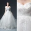 Luxury / Gorgeous White Wedding Dresses 2018 A-Line / Princess Off-The-Shoulder Short Sleeve Backless Appliques Lace Beading Glitter Tulle Ruffle Cathedral Train