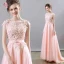 Flower Fairy Pearl Pink Evening Dresses  2018 A-Line / Princess Square Neckline Cap Sleeves Appliques Flower Beading Bow Sash Sweep Train Ruffle Backless Formal Dresses