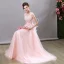 Flower Fairy Pearl Pink Evening Dresses  2018 A-Line / Princess Square Neckline Cap Sleeves Appliques Flower Beading Bow Sash Sweep Train Ruffle Backless Formal Dresses