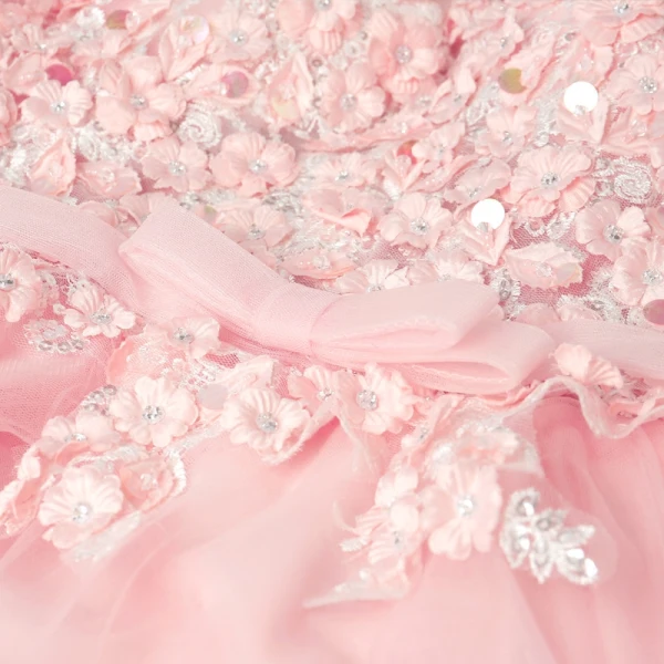 Flower Fairy Pearl Pink Evening Dresses 2018 A-Line / Princess Square Neckline Cap Sleeves Appliques Flower Beading Bow Sash Sweep Train Ruffle Backless Formal Dresses
