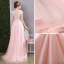 Flower Fairy Pearl Pink Evening Dresses  2018 A-Line / Princess Square Neckline Cap Sleeves Appliques Flower Beading Bow Sash Sweep Train Ruffle Backless Formal Dresses